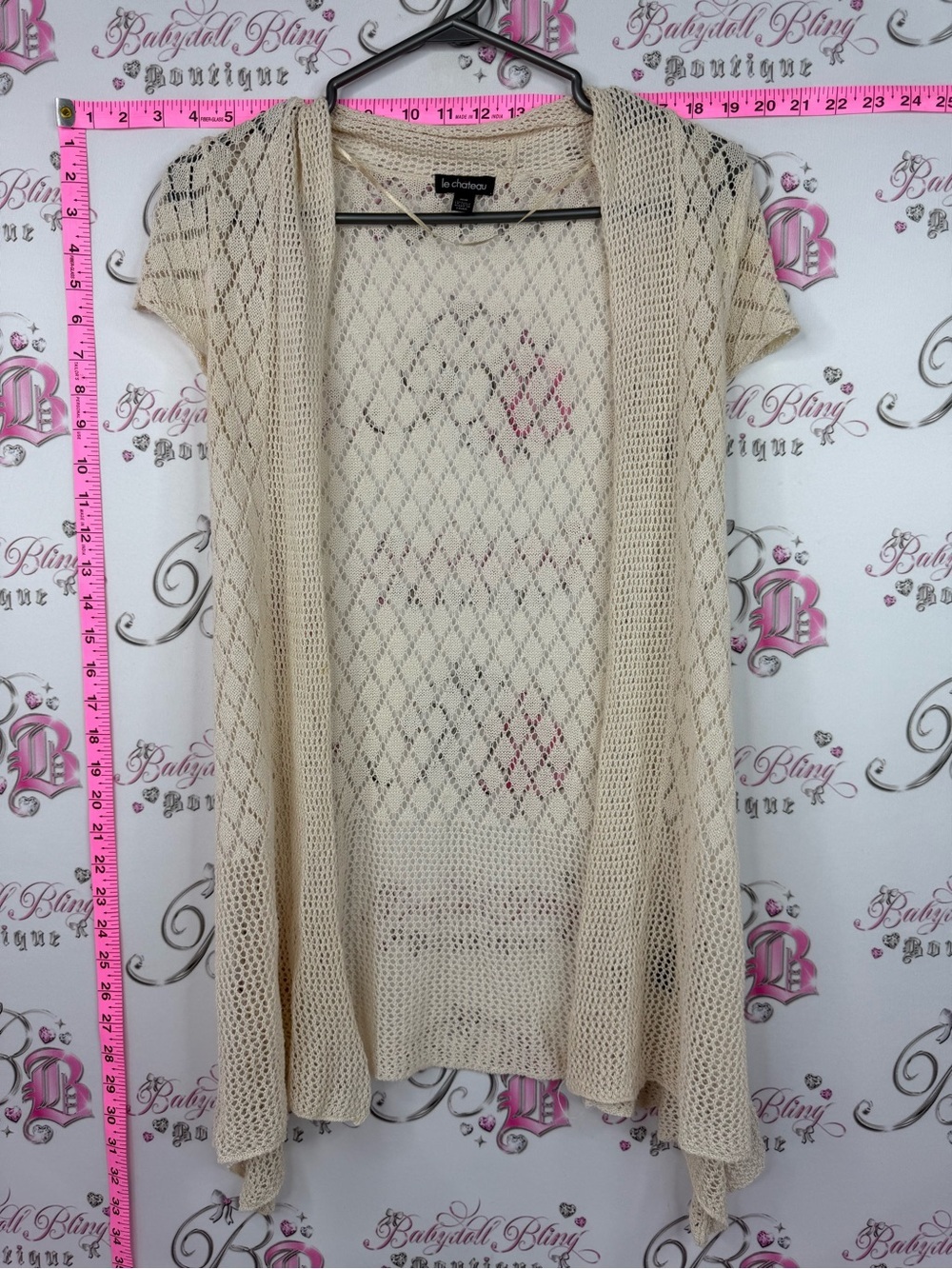 le chateau cardigan T-shirt Cream Open Knit Short-Sleeve Cardigan